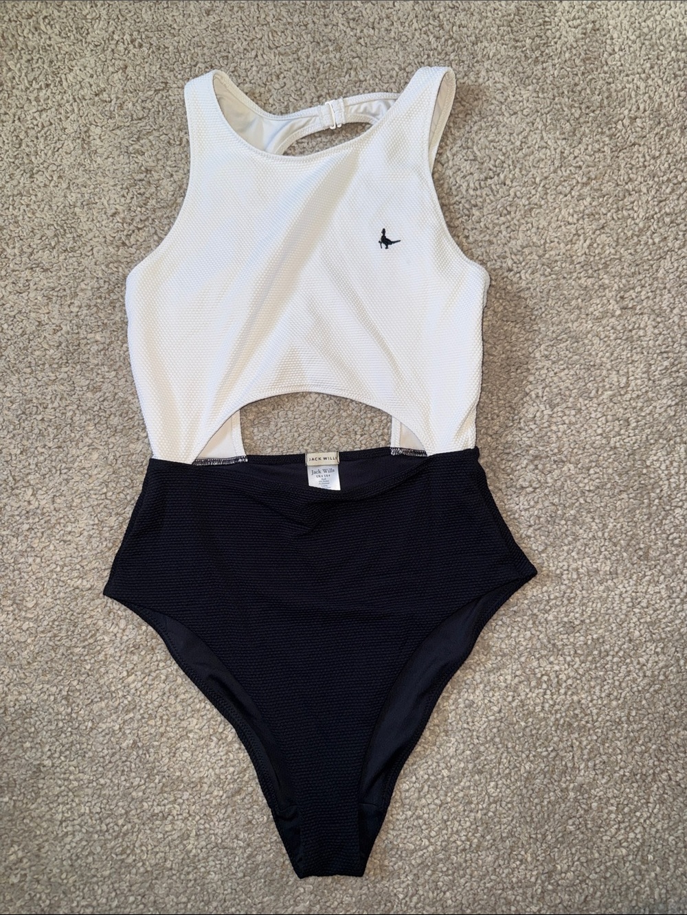 Jack Wills Two-Tone Cutout One-Piece Swimsuit - White & Black